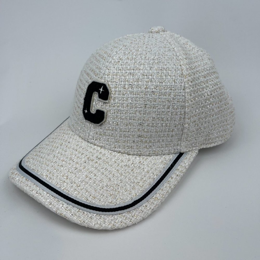 Textured Bouclé Baseball Cap with Contrast Trim